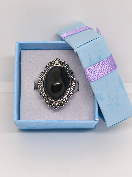 Bague en argent sterling et pierre d'agate noire 17mm