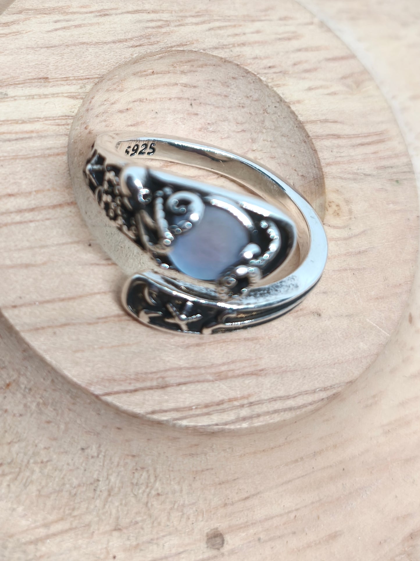 Bague cuillère en argent sterling et pierre de lune