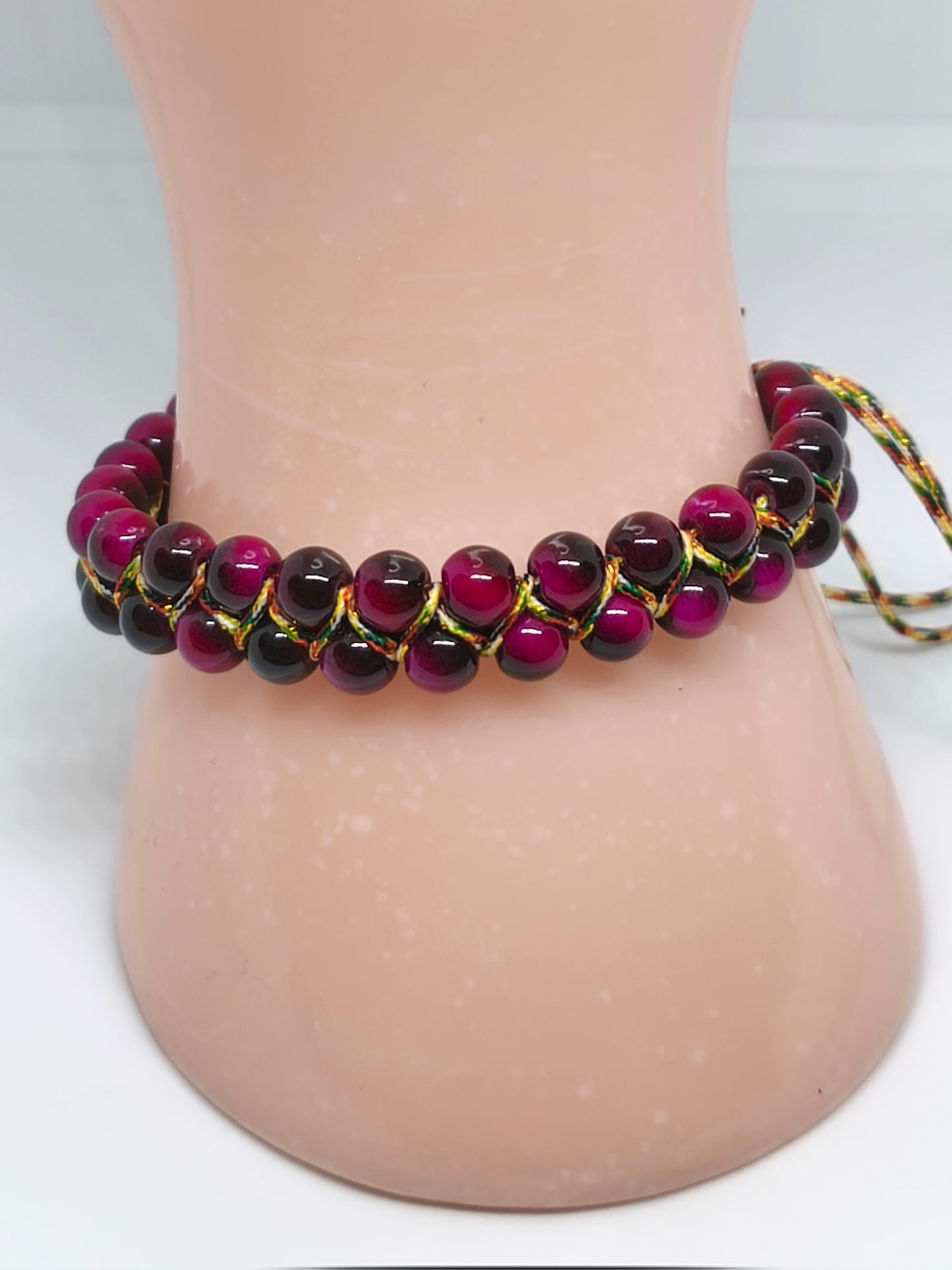 Bracelet double en oeil de tigre rose 6mm