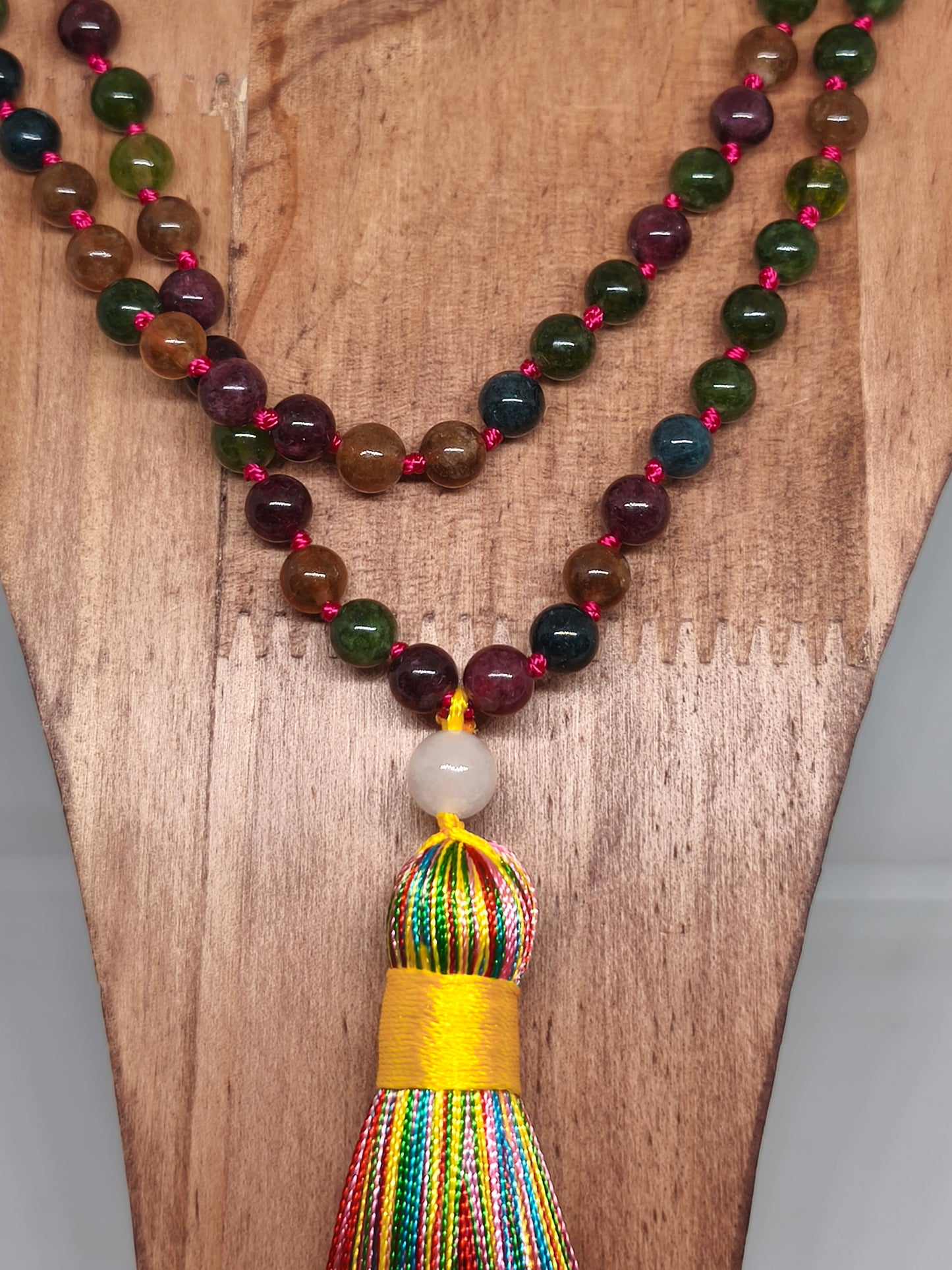 Collier Mala en  tourmaline multicolore 6mm