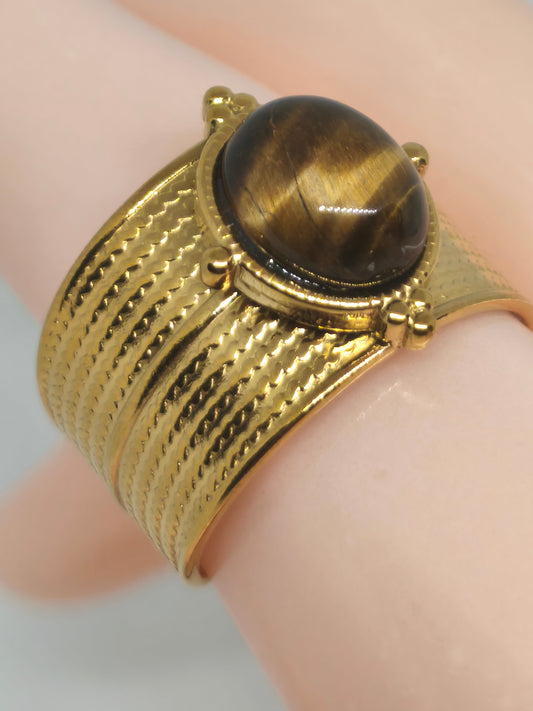 Bague neuve en acier inoxydable et oeil de tigre 18mm