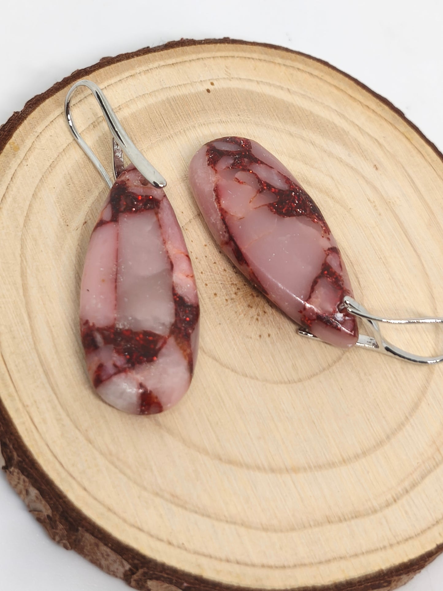 Boucles d'oreilles en calcédoine rose