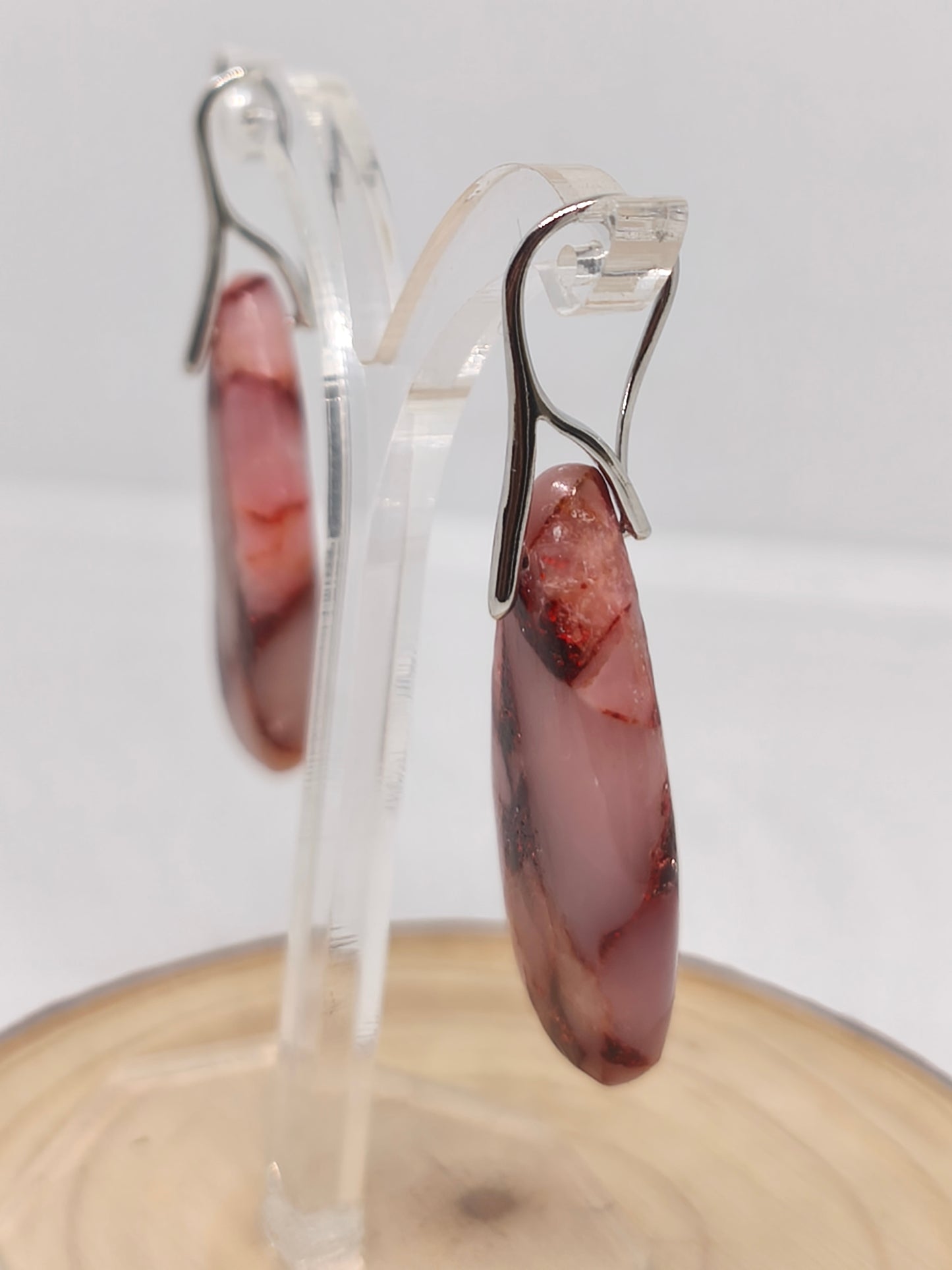 Boucles d'oreilles en calcédoine rose