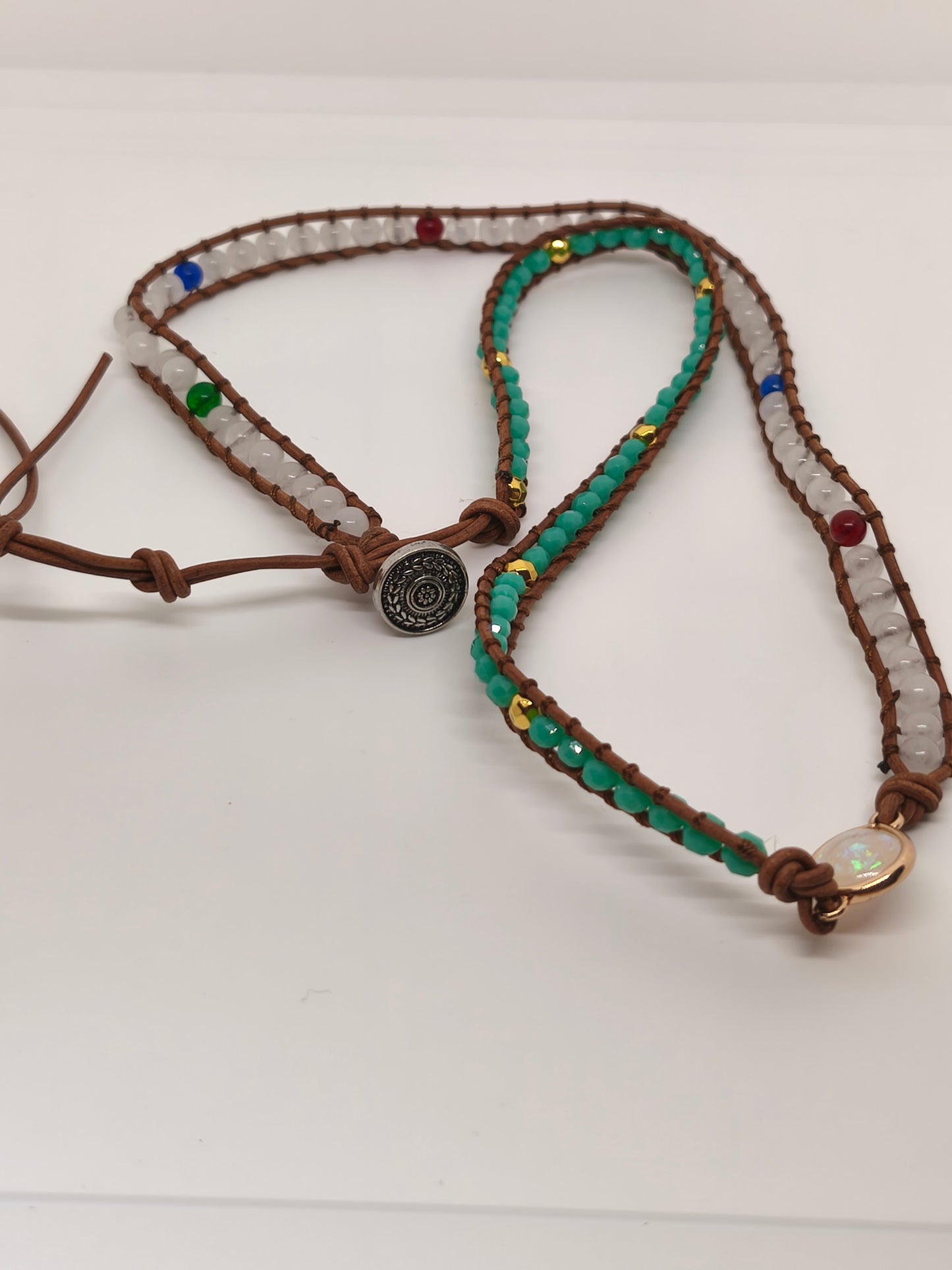 Bracelet enveloppant en aventurine et quartz blanc, 6mm