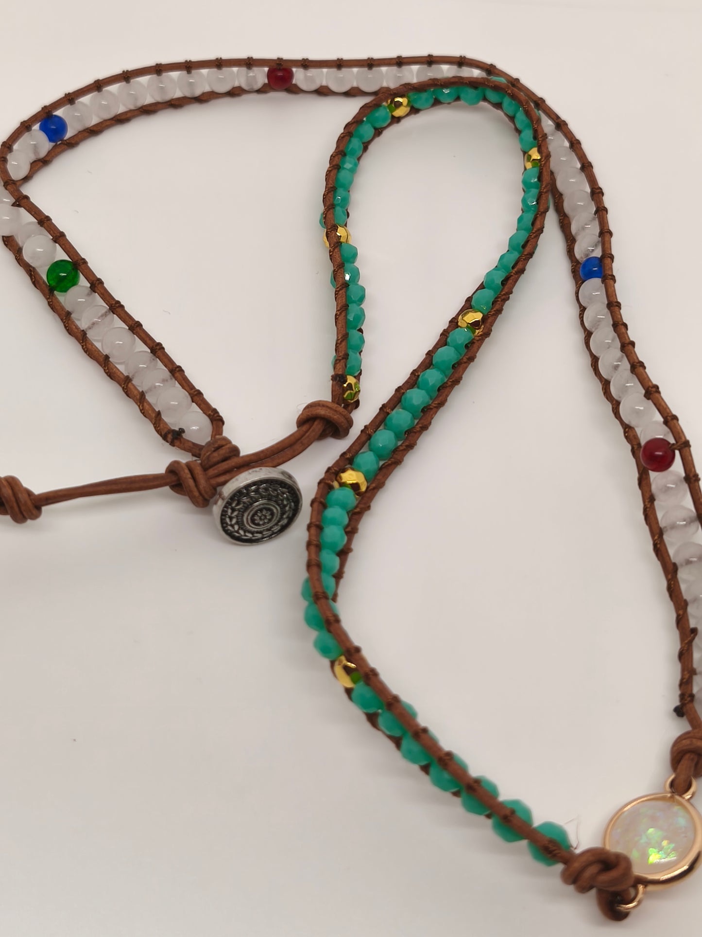 Bracelet enveloppant en aventurine et quartz blanc, 6mm