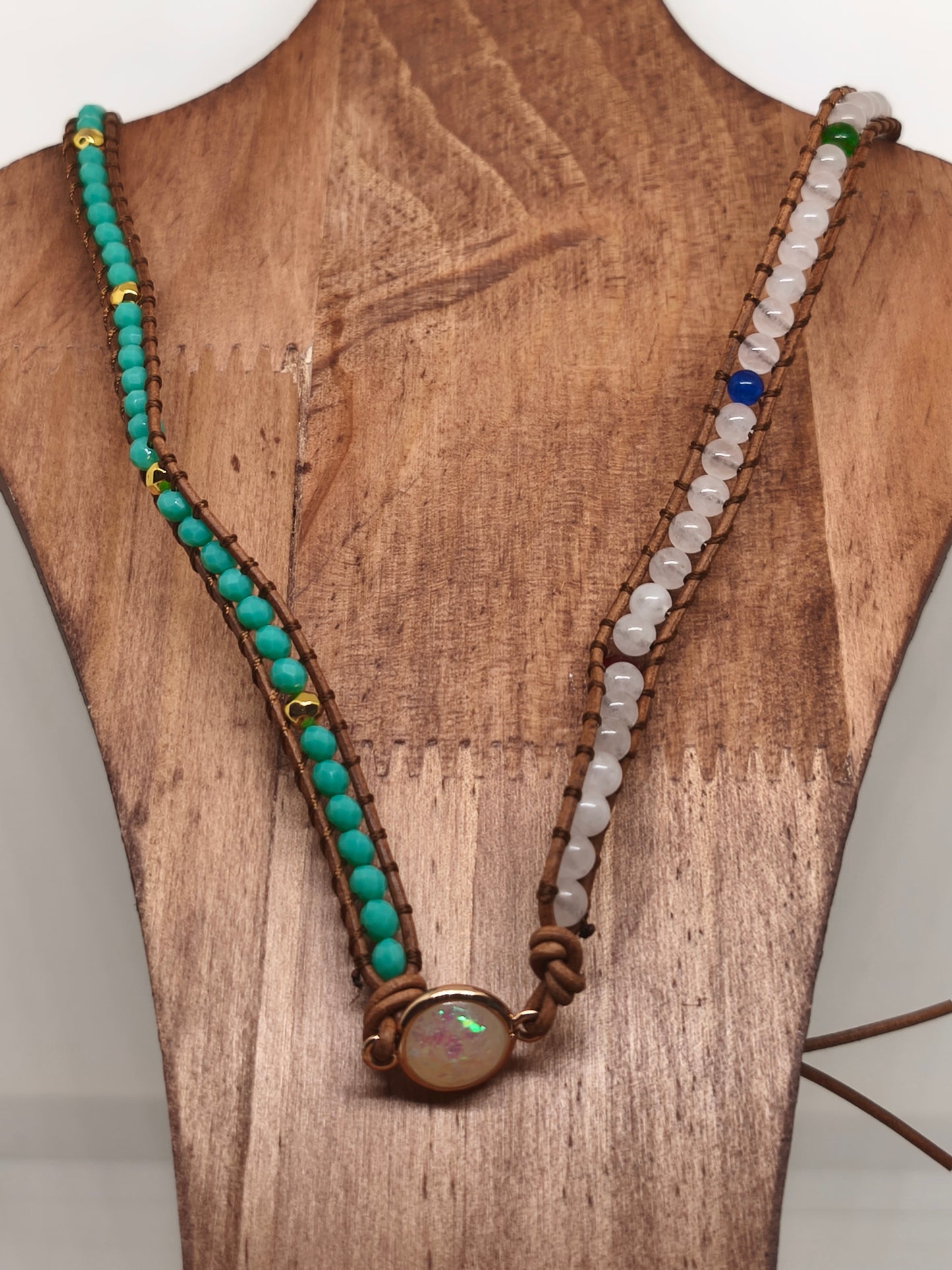 Bracelet enveloppant en aventurine et quartz blanc, 6mm