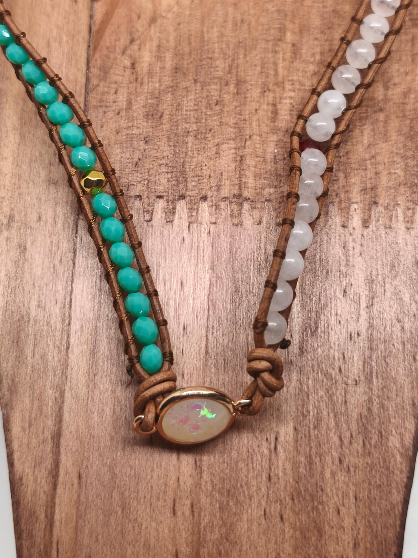 Bracelet enveloppant en aventurine et quartz blanc, 6mm