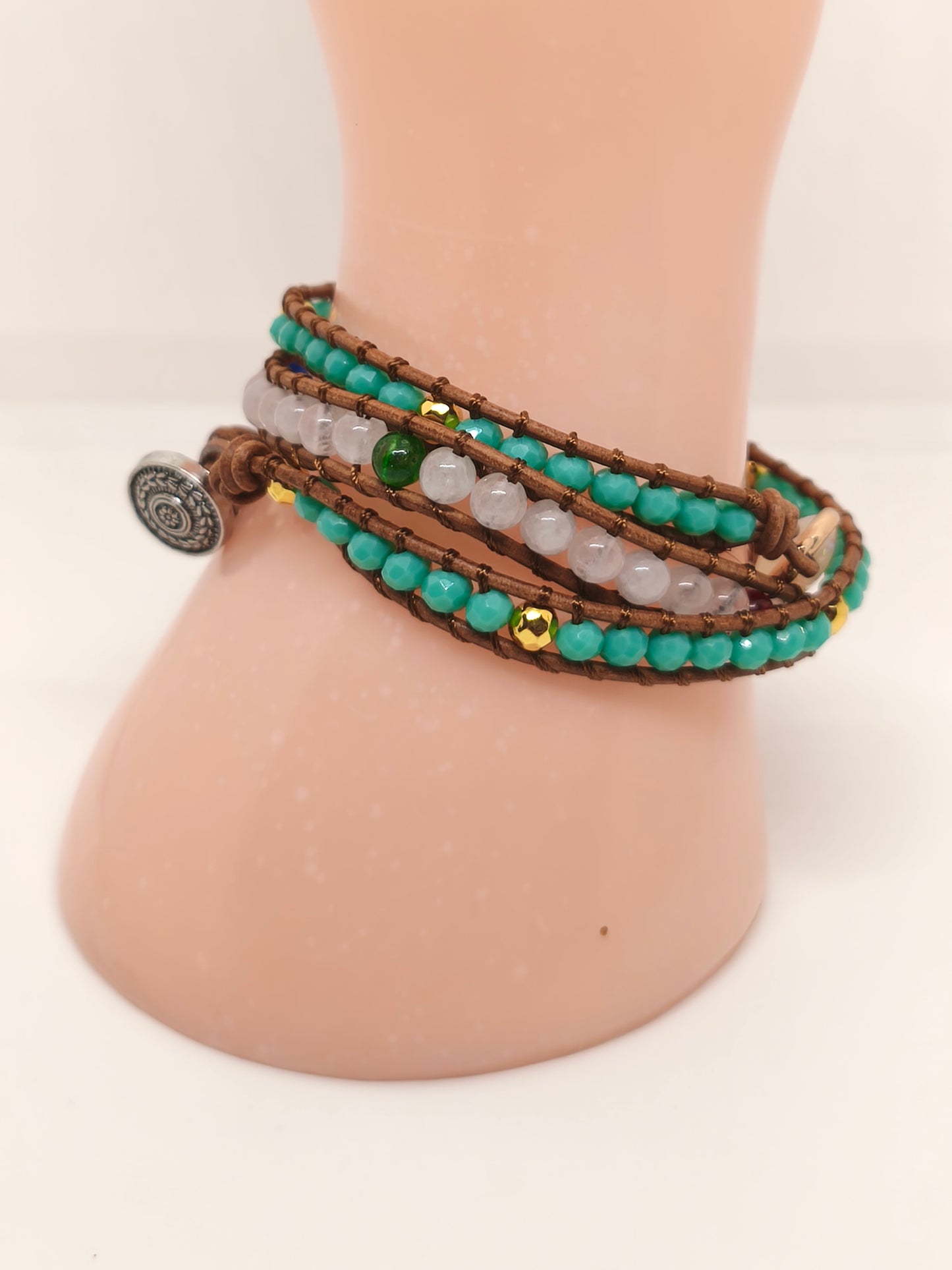 Bracelet enveloppant en aventurine et quartz blanc, 6mm