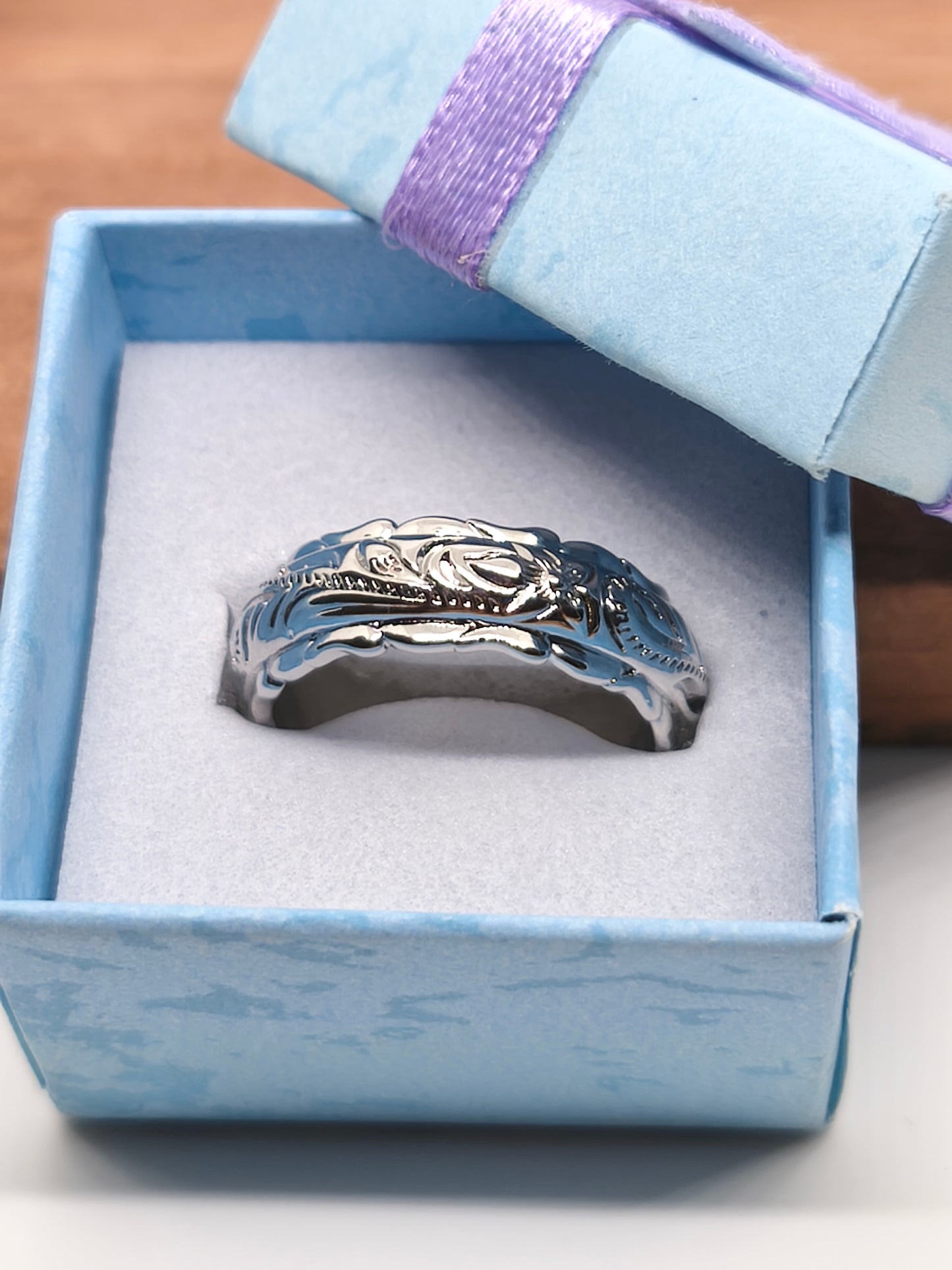 Bague anneau en acier inoxydable plaqué argent