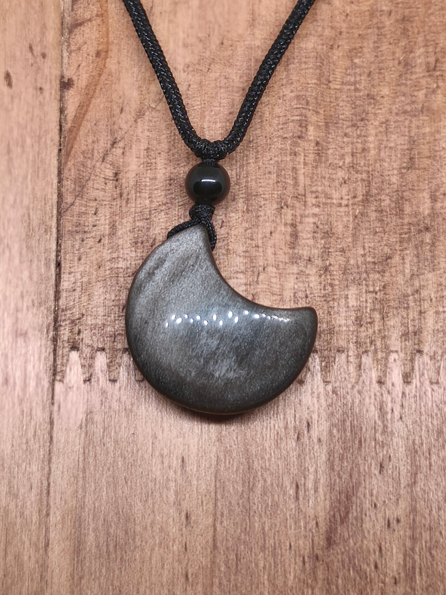 Collier lune en obsidienne argentée