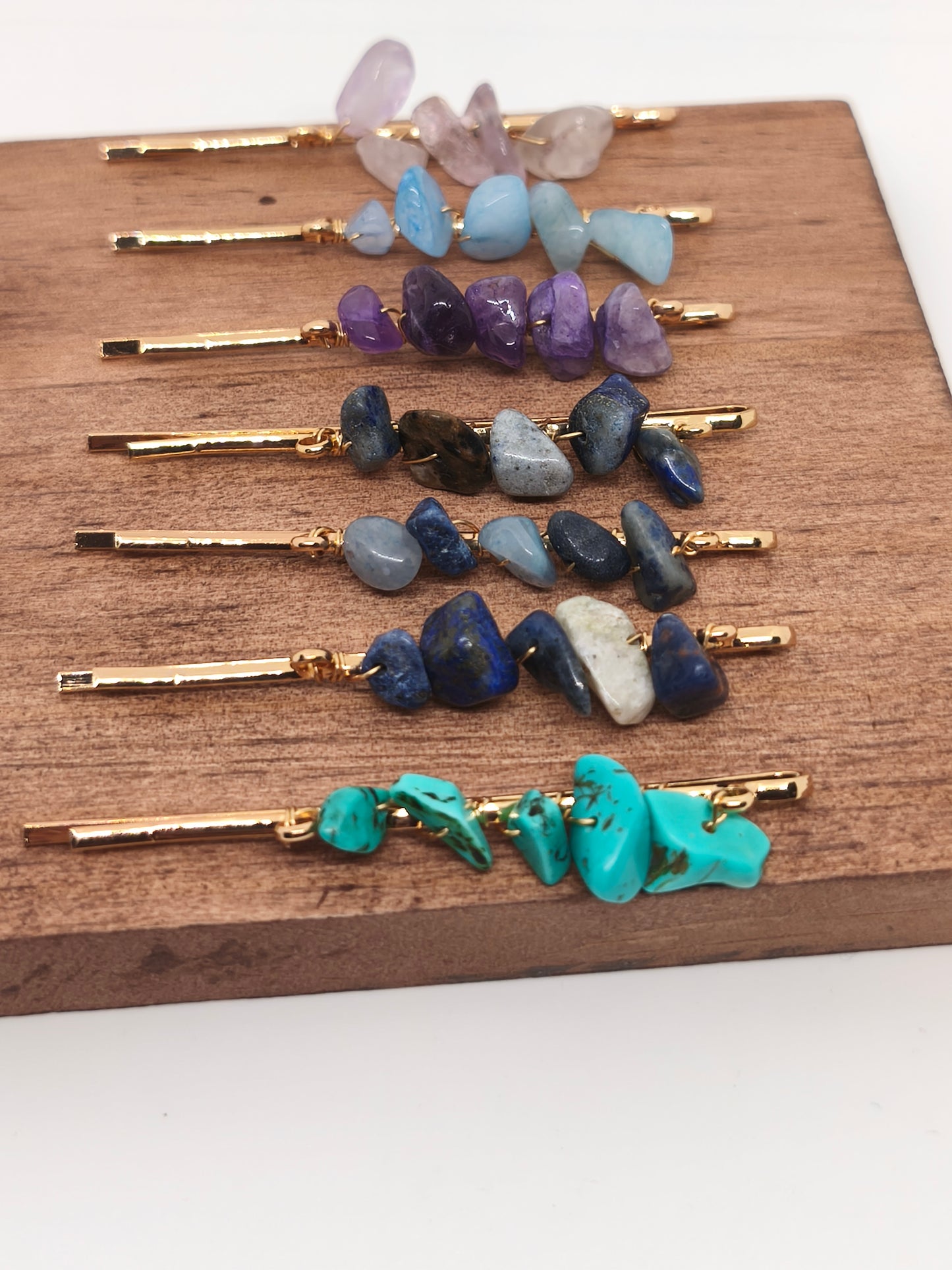 Barrettes en acier inoxydable et chips de pierres naturelles