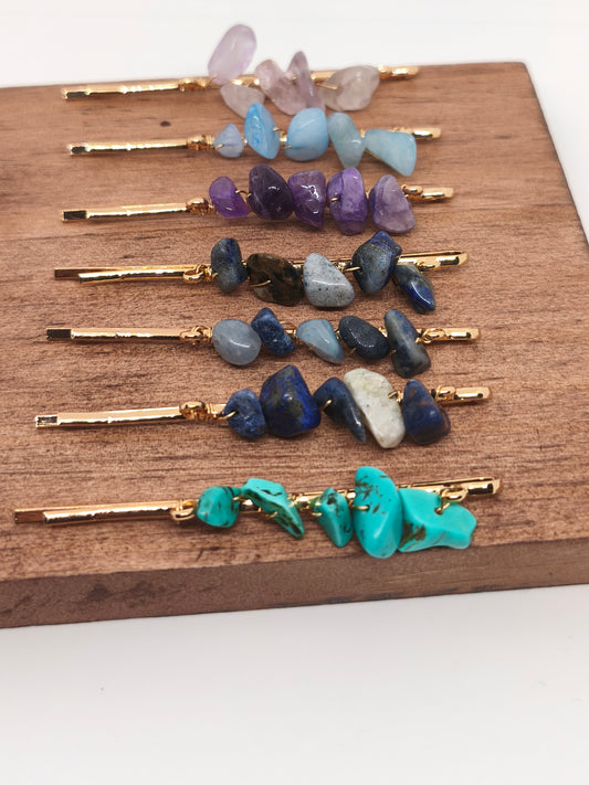 Barrettes en acier inoxydable et chips de pierres naturelles