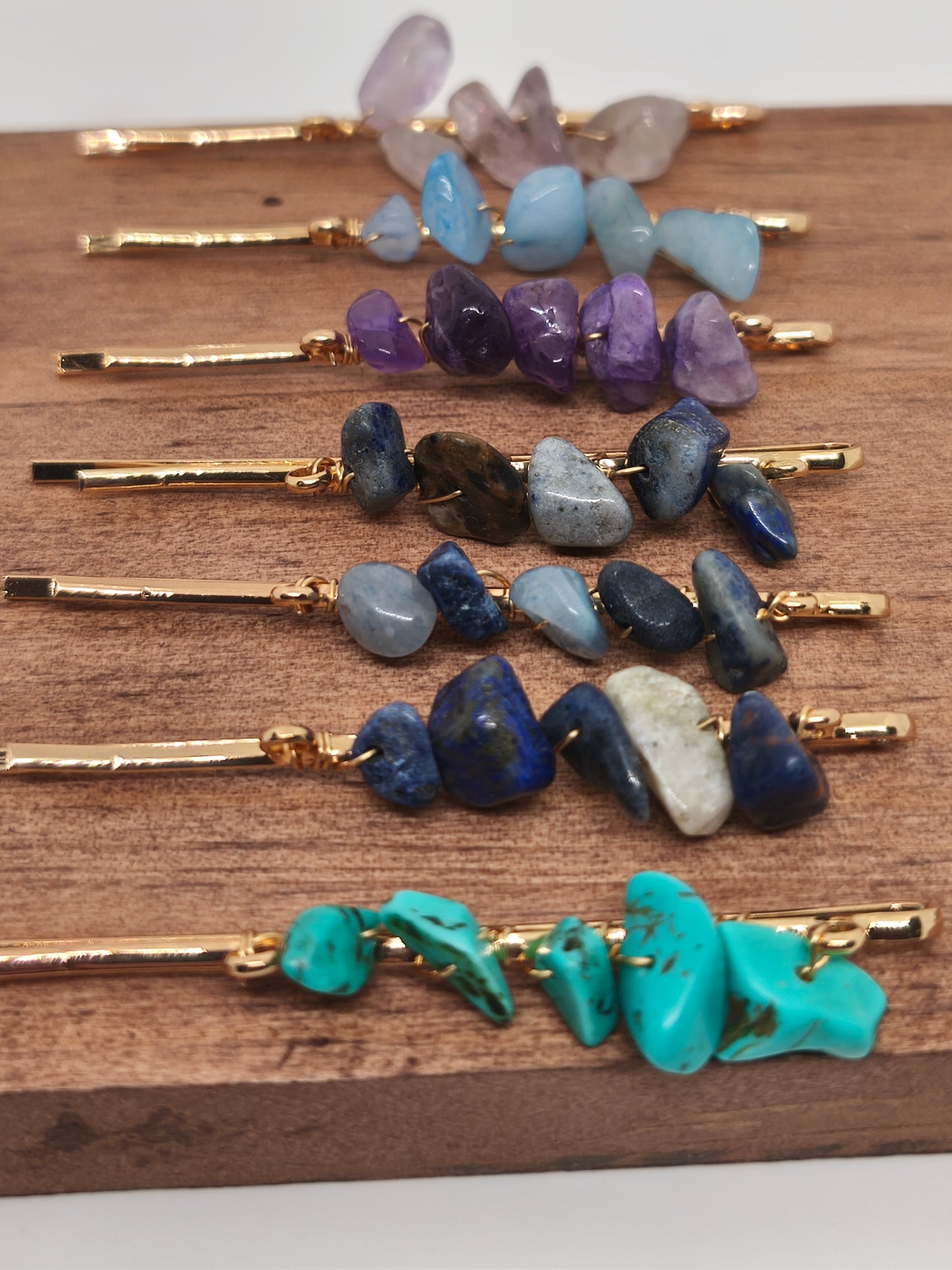 Barrettes en acier inoxydable et chips de pierres naturelles