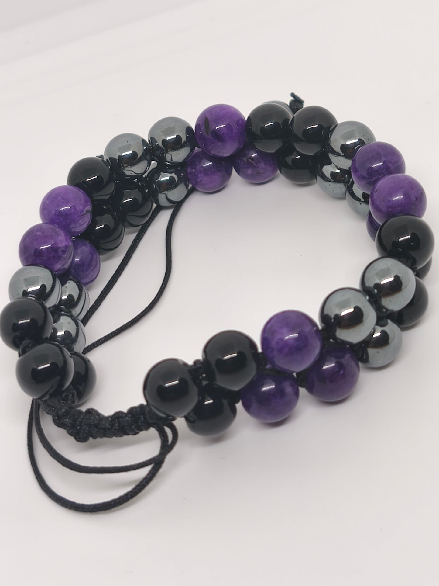 Bracelet en améthyste, hématite et onyx noire 8mm