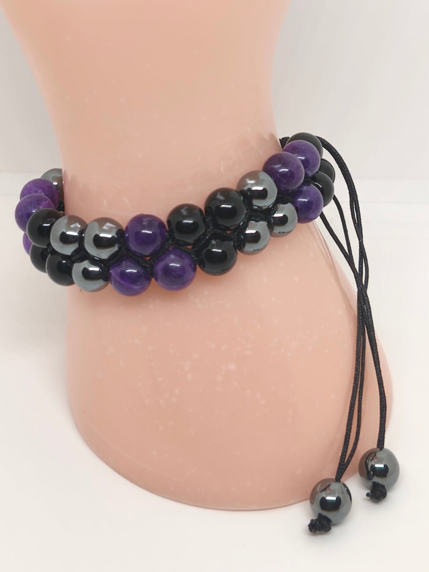 Bracelet en améthyste, hématite et onyx noire 8mm