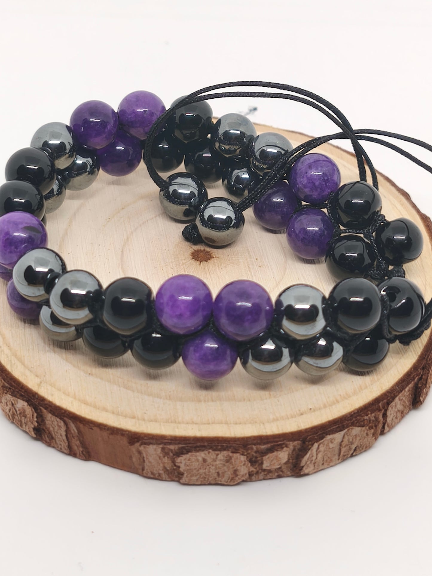 Bracelet en améthyste, hématite et onyx noire 8mm