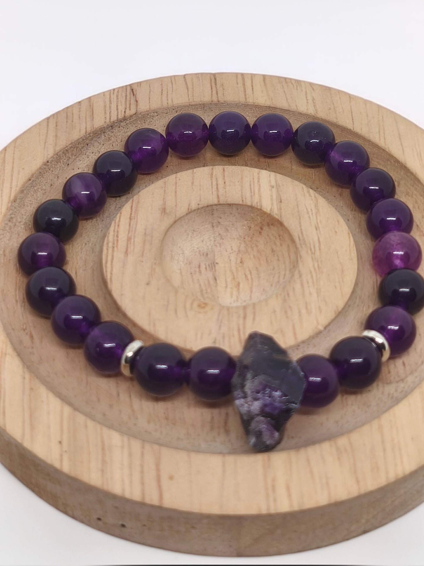 Bracelet en améthyste et pierre brute