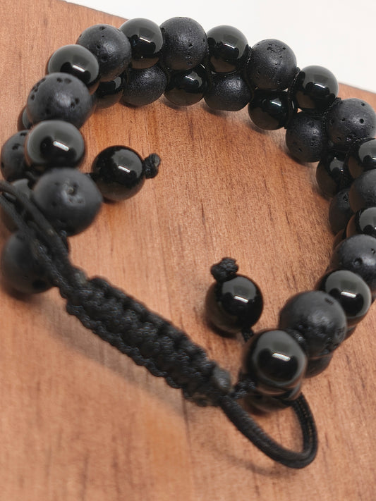 Bracelet en tourmaline noire et pierre volcanique 8mm