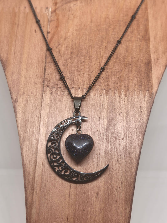 Collier demie lune en acier inoxydable et en grès