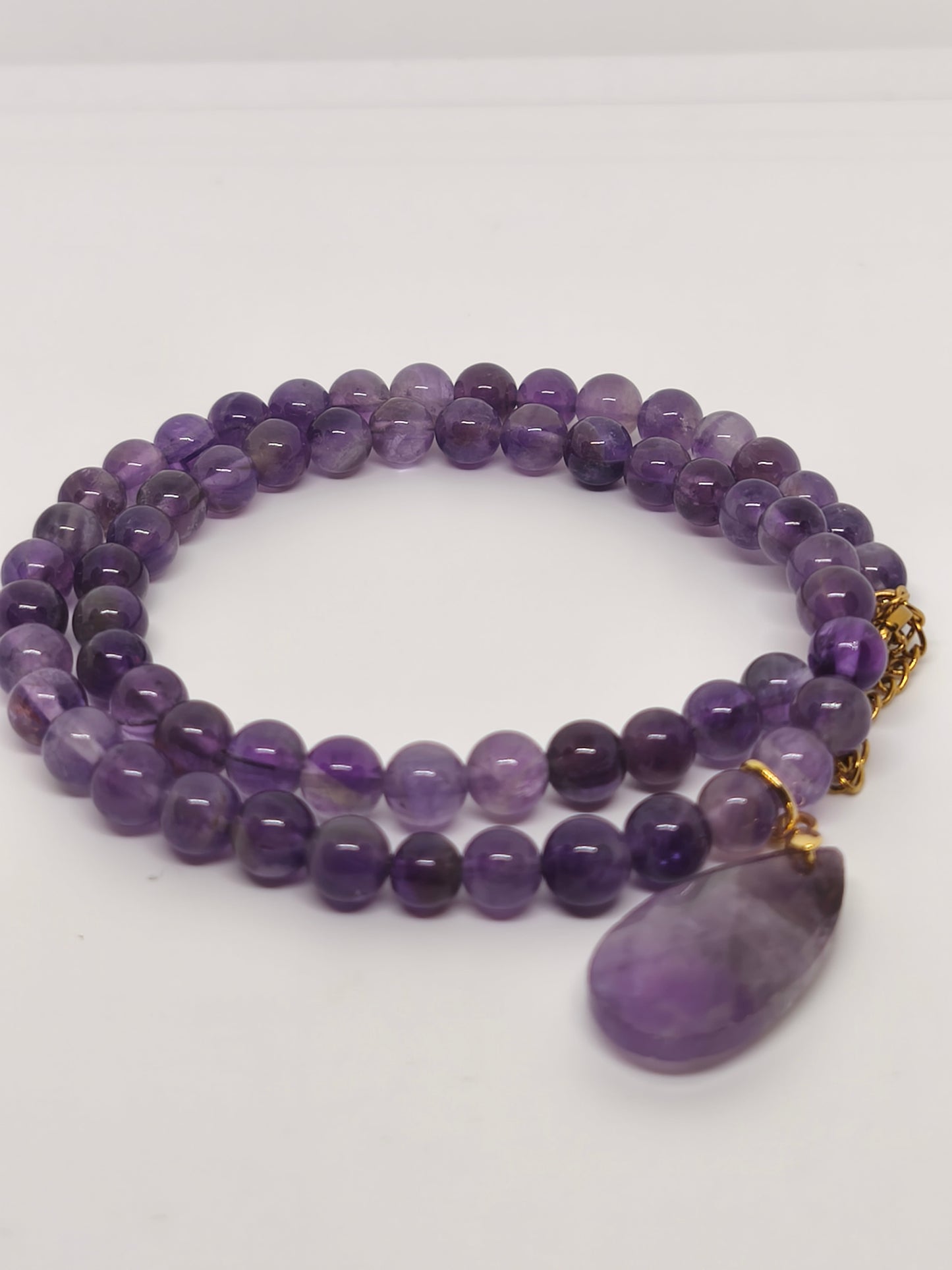 Collier perles et pendentif en améthyste