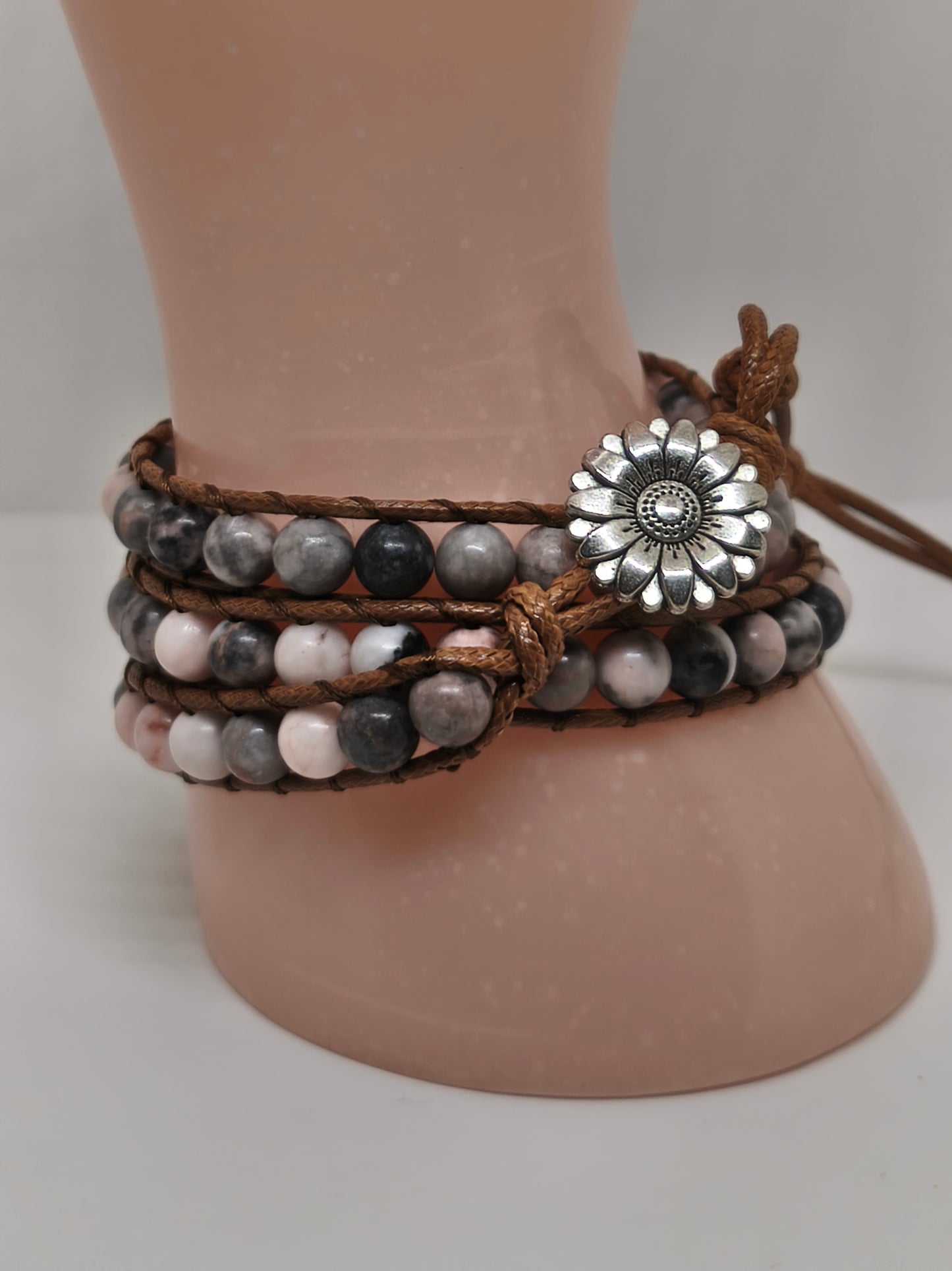 Bracelet enveloppant jaspe rose 6mm