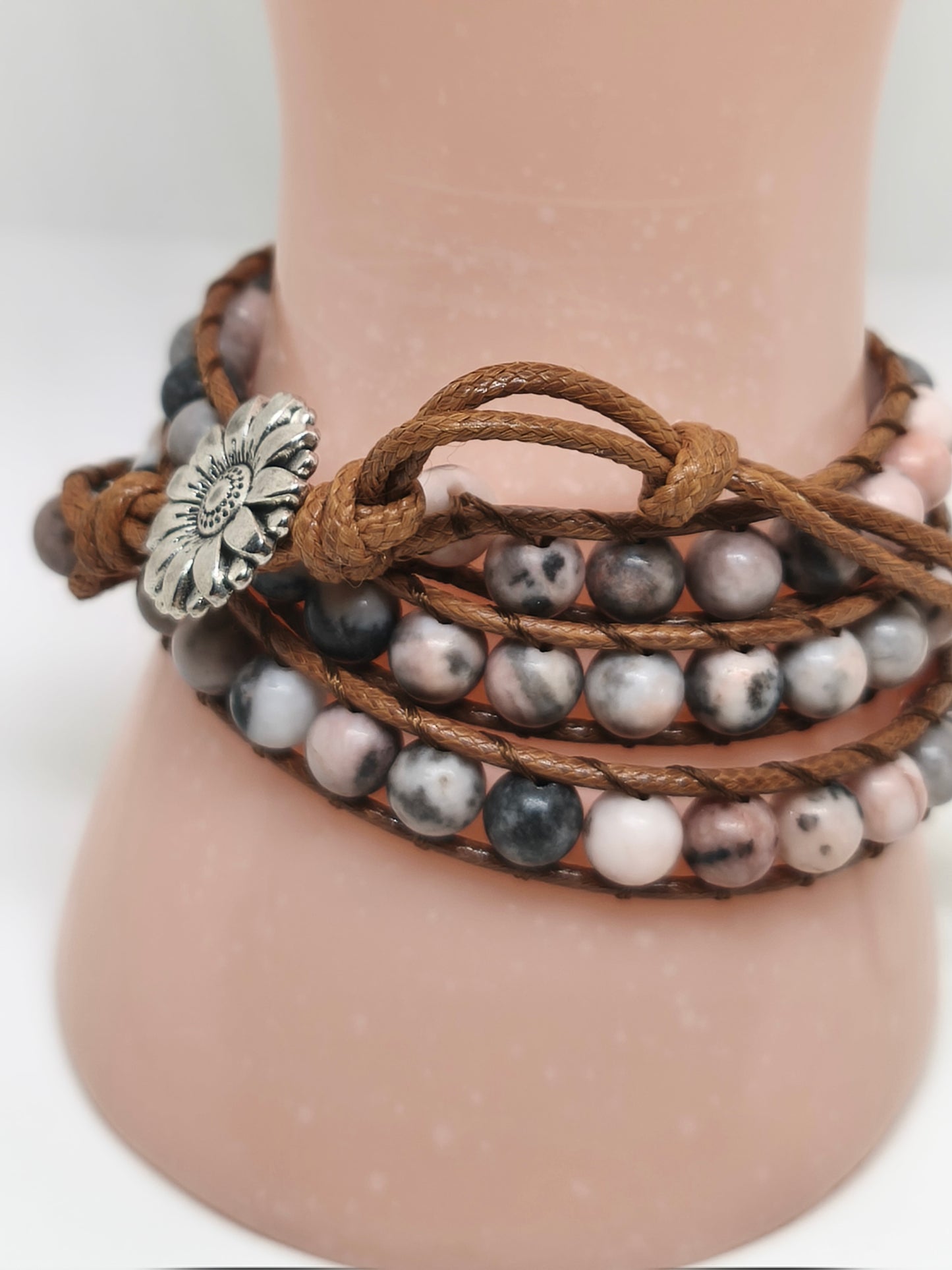 Bracelet enveloppant jaspe rose 6mm