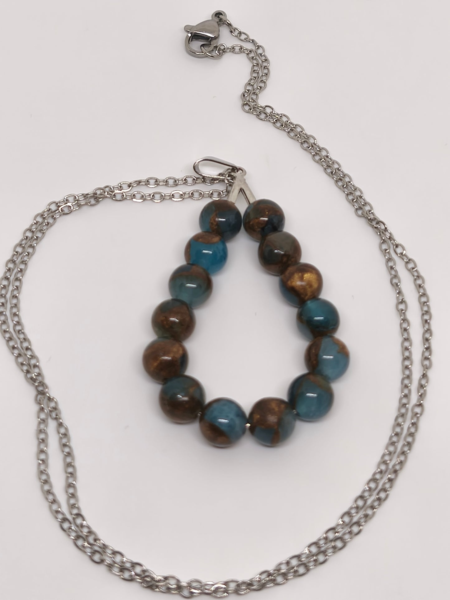 Collier en jaspe bleu lac cloisonné 6mm