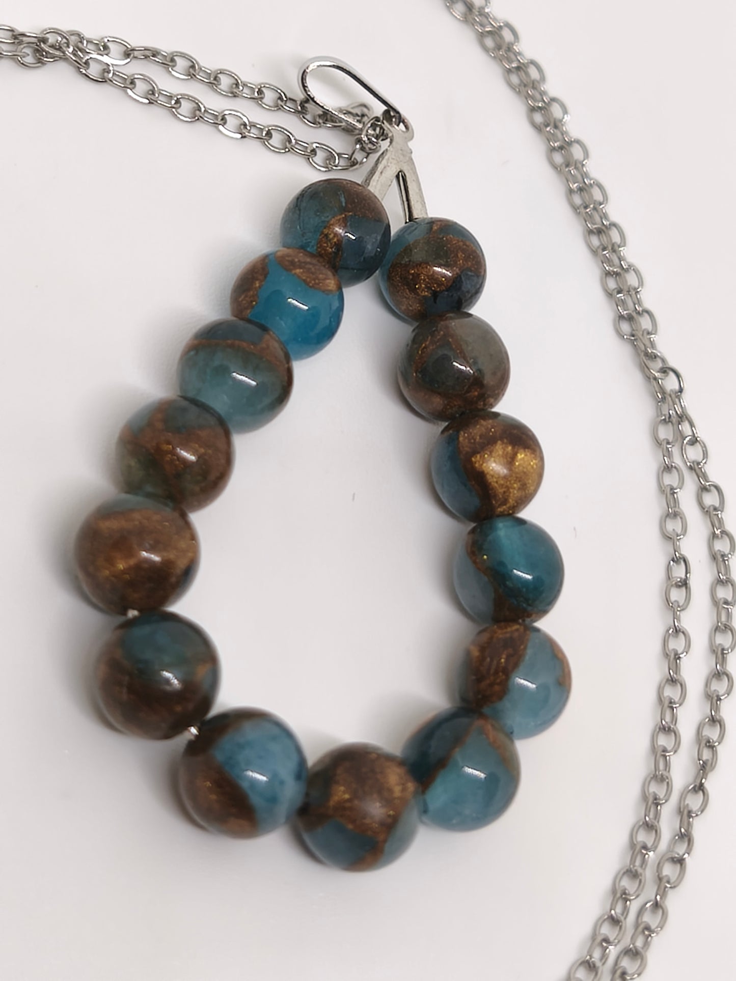 Collier en jaspe bleu lac cloisonné 6mm