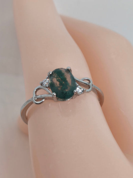 Bague en argent sterling et pierre d'agate mousse 18mm