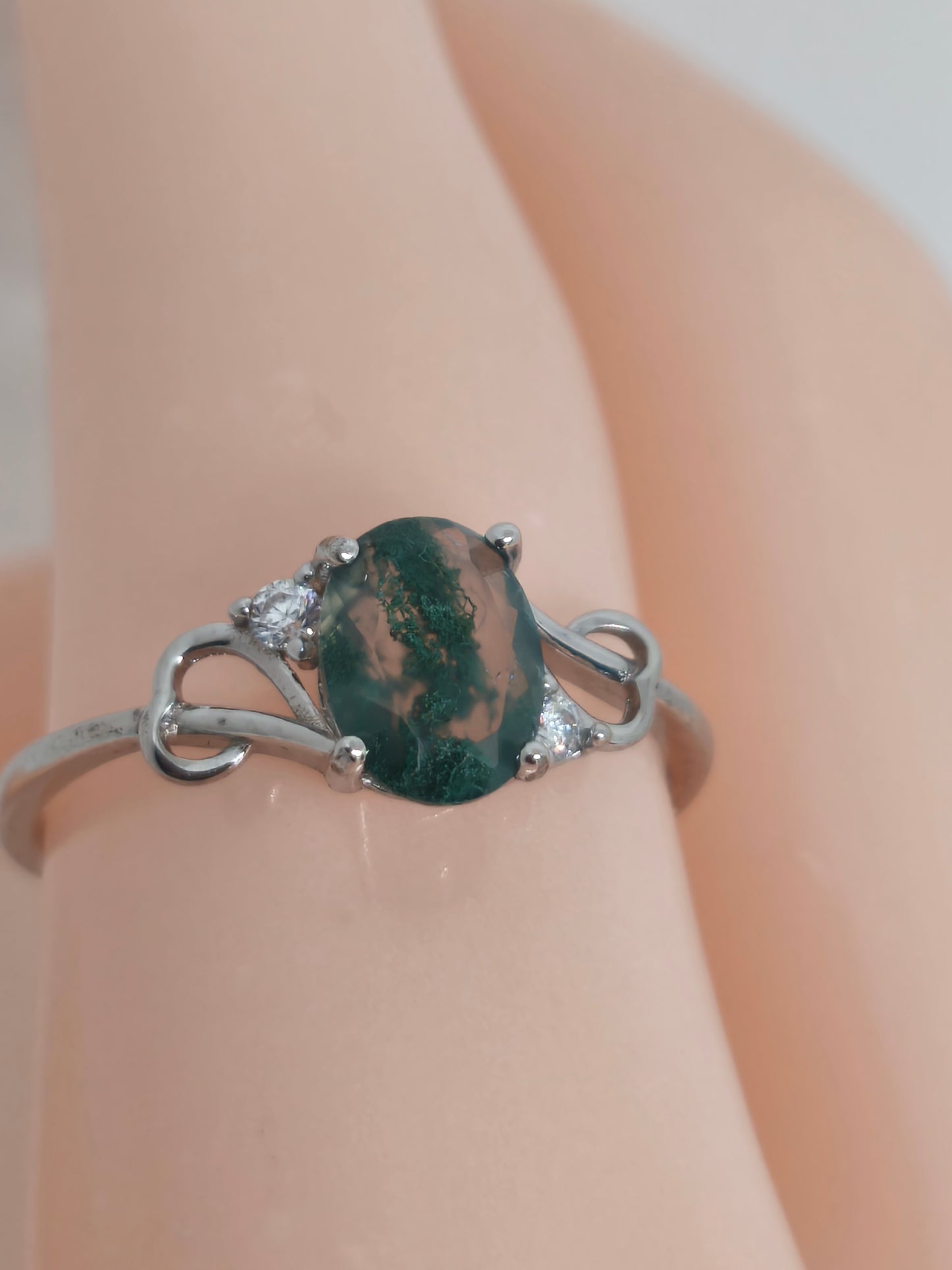 Bague en argent sterling et pierre d'agate mousse 18mm