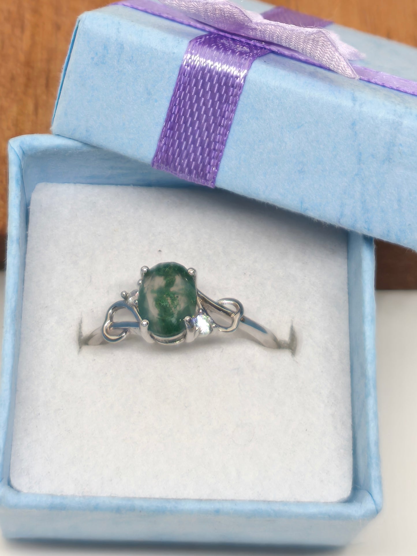 Bague en argent sterling et pierre d'agate mousse 18mm