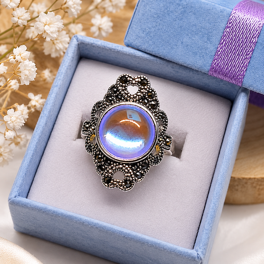 Bague en argent sterling et quartz aura 17mm