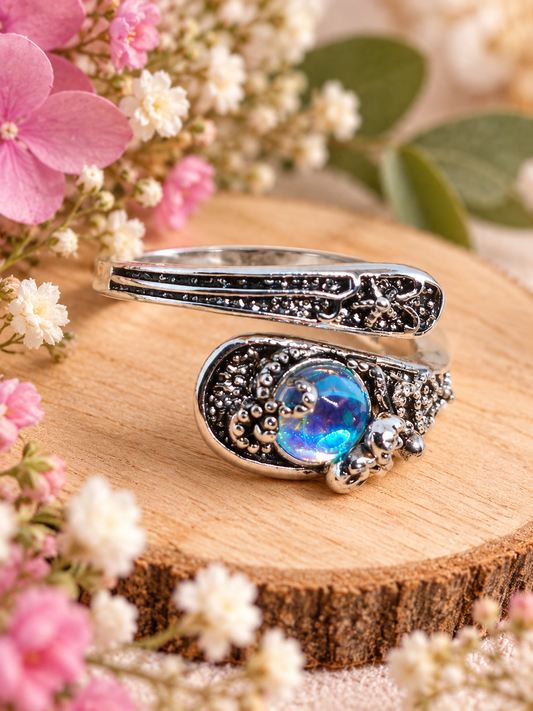 Bague cuillère en argent sterling et quartz aura